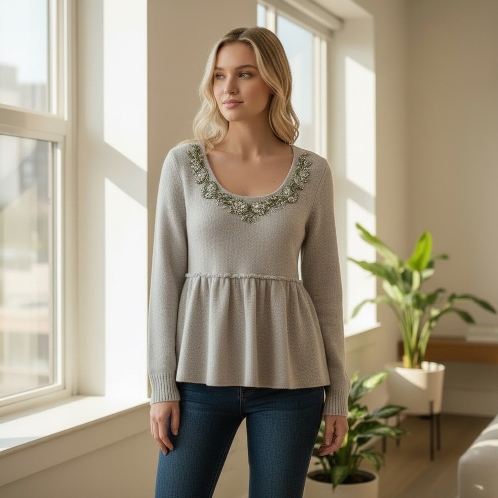 FREE PEOPLE Wool Angora Open Back Sequins Babydoll Sweater, size M NWOT